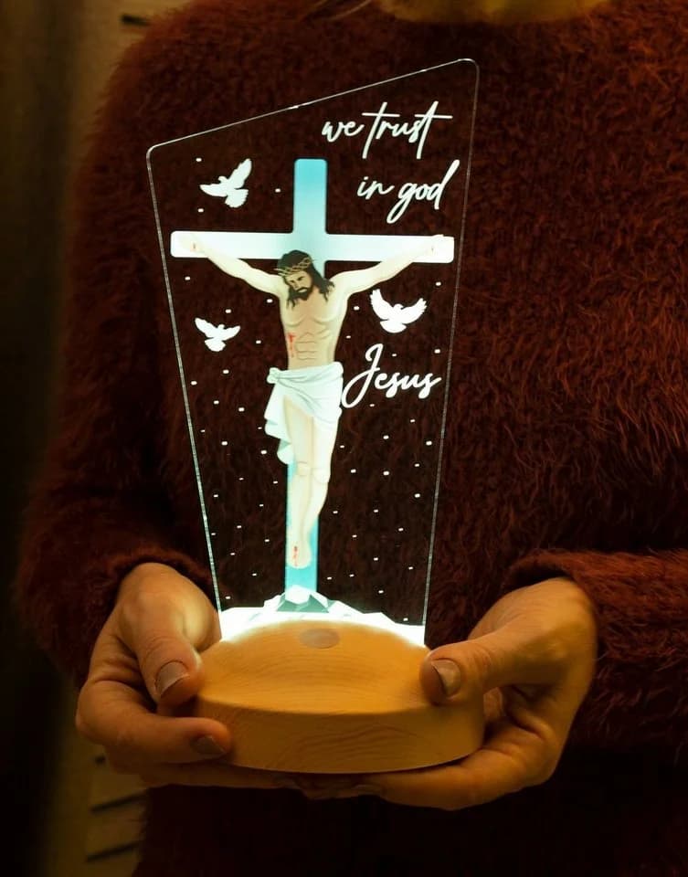 Geschenkelampe LED Nachttischlampe Jesus Christus 3D UV Druck Farbige Nachtlicht Christliches Geschenk