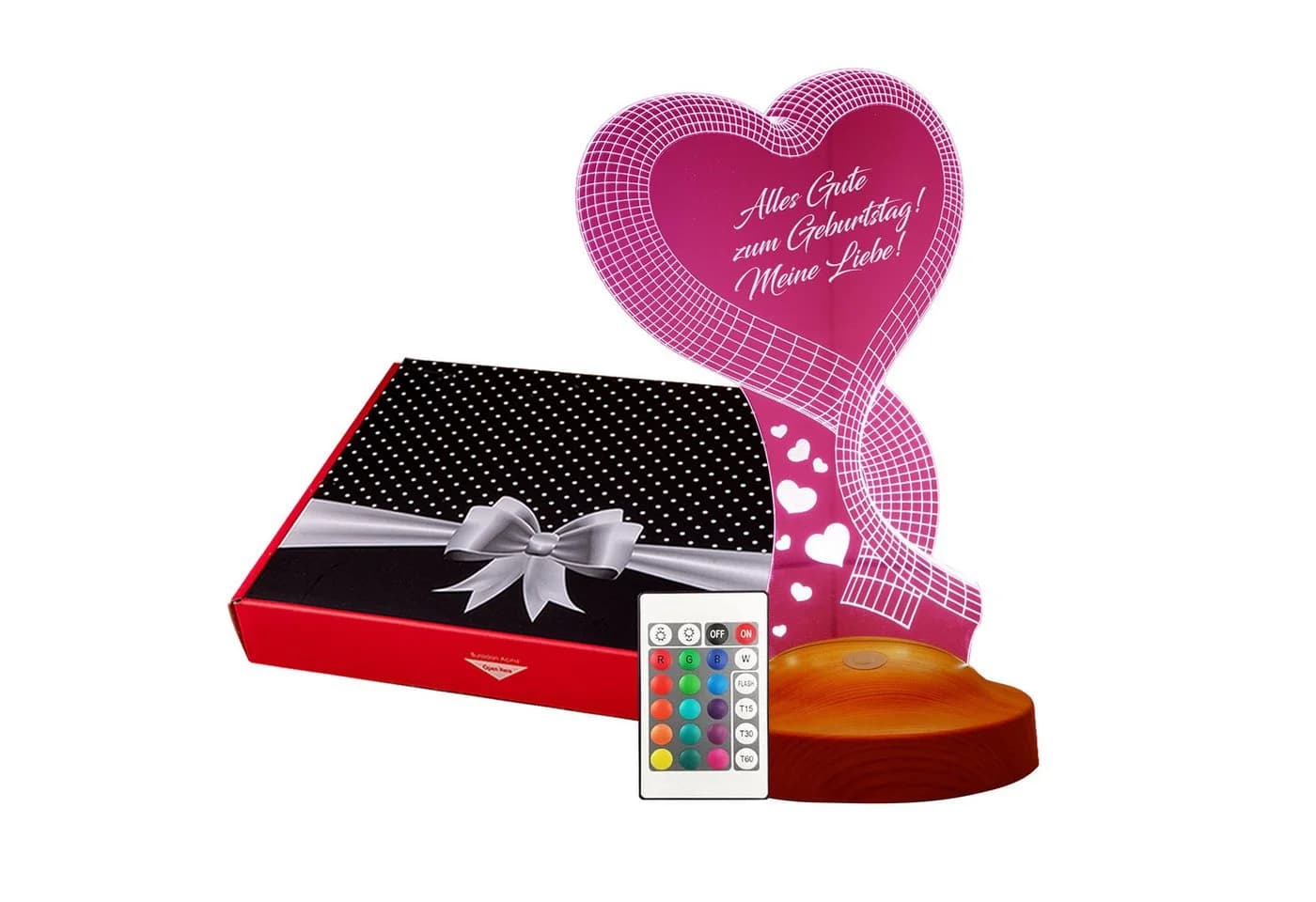 Geschenkelampe LED Nachttischlampe Herz 3D Gravur 7 Farben - Bild 2