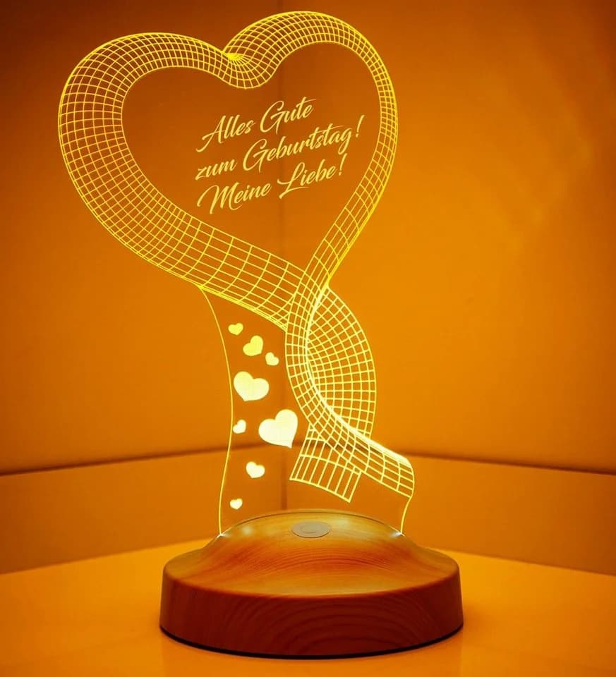 Geschenkelampe LED Nachttischlampe Herz 3D Gravur 7 Farben - Bild 3