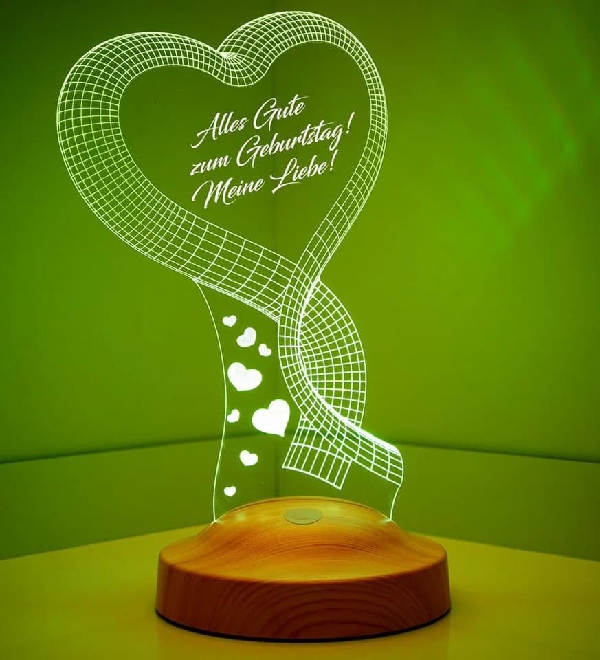 Geschenkelampe LED Nachttischlampe Herz 3D Gravur 7 Farben - Bild 5