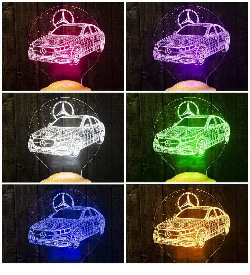 Geschenkelampe LED 3D Nachttischlampe Mercedes Gravur 7 Farben