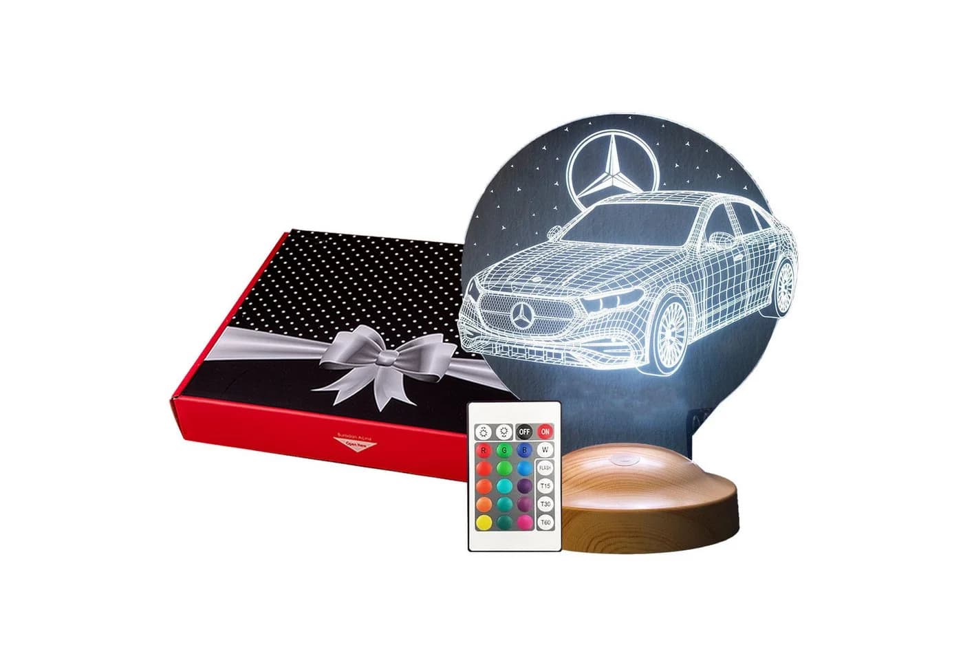 Geschenkelampe LED 3D Nachttischlampe Mercedes Gravur 7 Farben - Bild 2