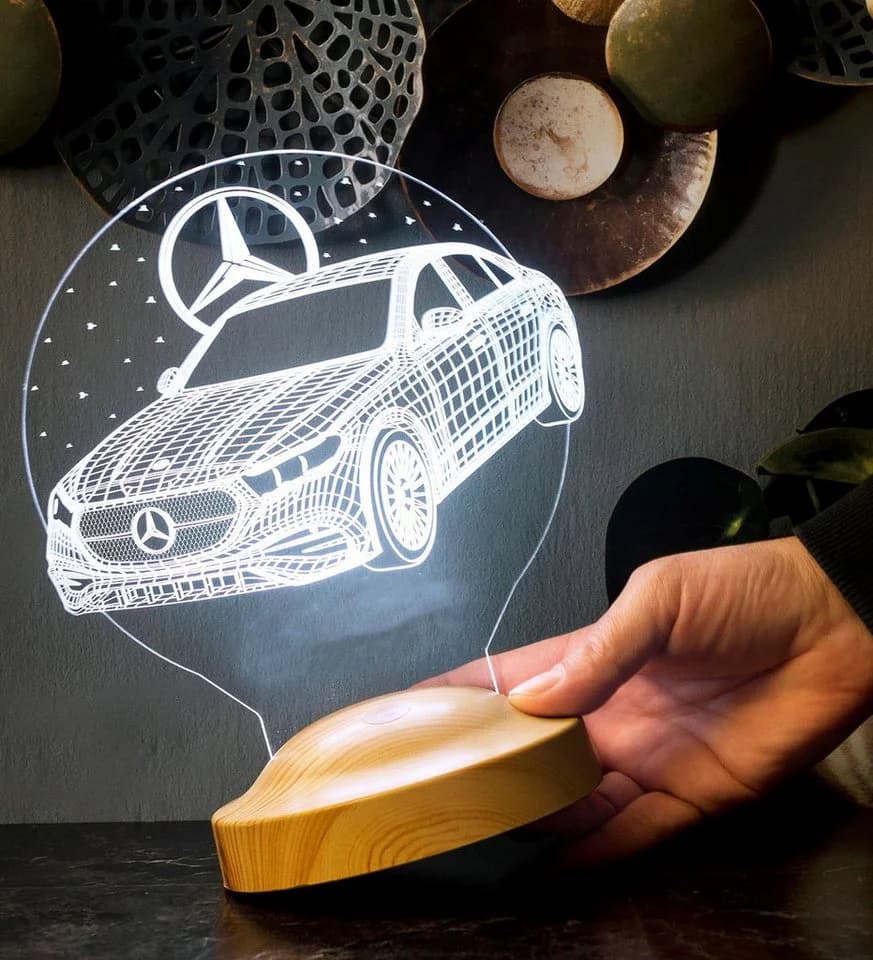 Geschenkelampe LED 3D Nachttischlampe Mercedes Gravur 7 Farben - Bild 3