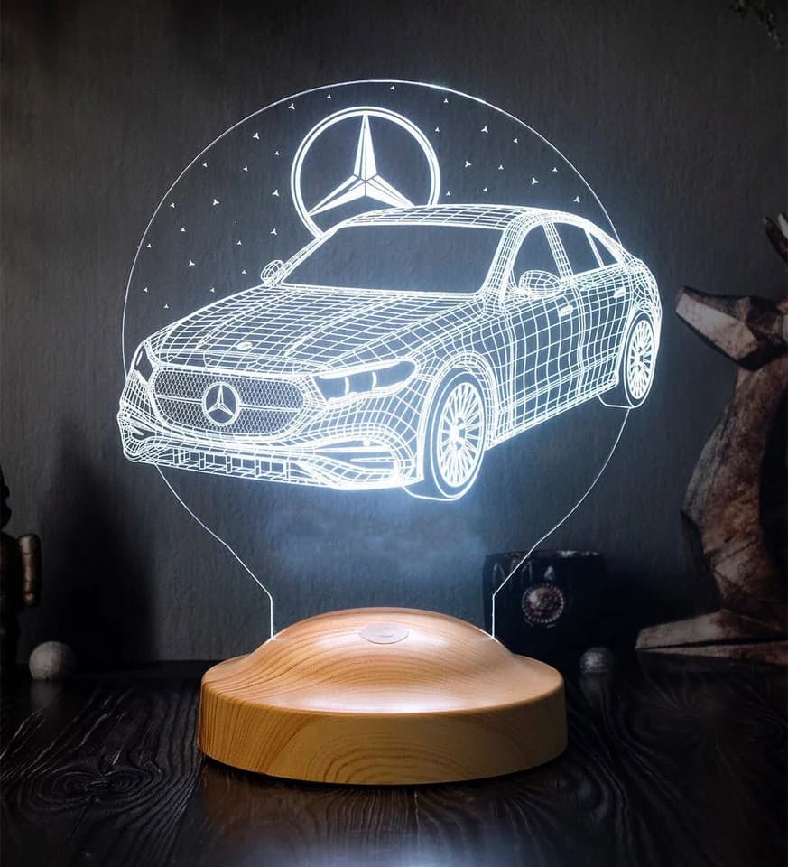 Geschenkelampe LED 3D Nachttischlampe Mercedes Gravur 7 Farben - Bild 5