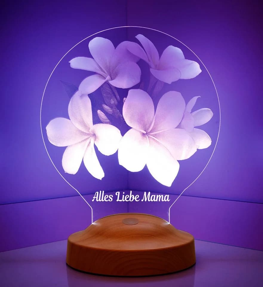 Geschenkelampe LED Nachttischlampe Plumeria Blumen Personalisierte Geschenke für Mama