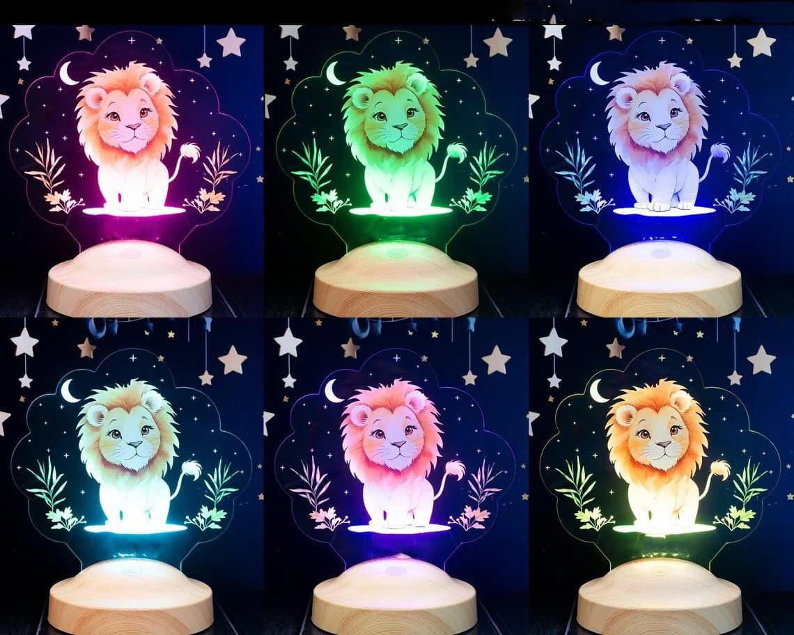 Geschenkelampe LED Nachttischlampe Löwe 3D Nachtlicht Bunt - Bild 3