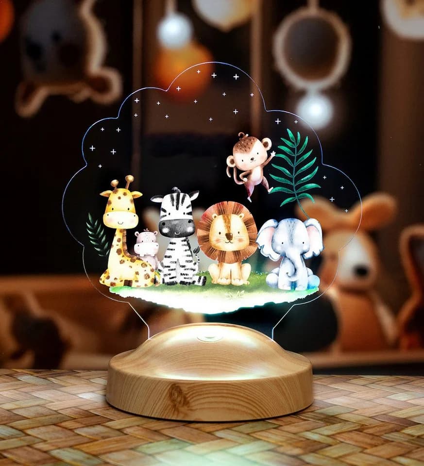 Geschenkelampe LED Nachttischlampe Safari 3D Nachtlicht Bunt - Bild 1
