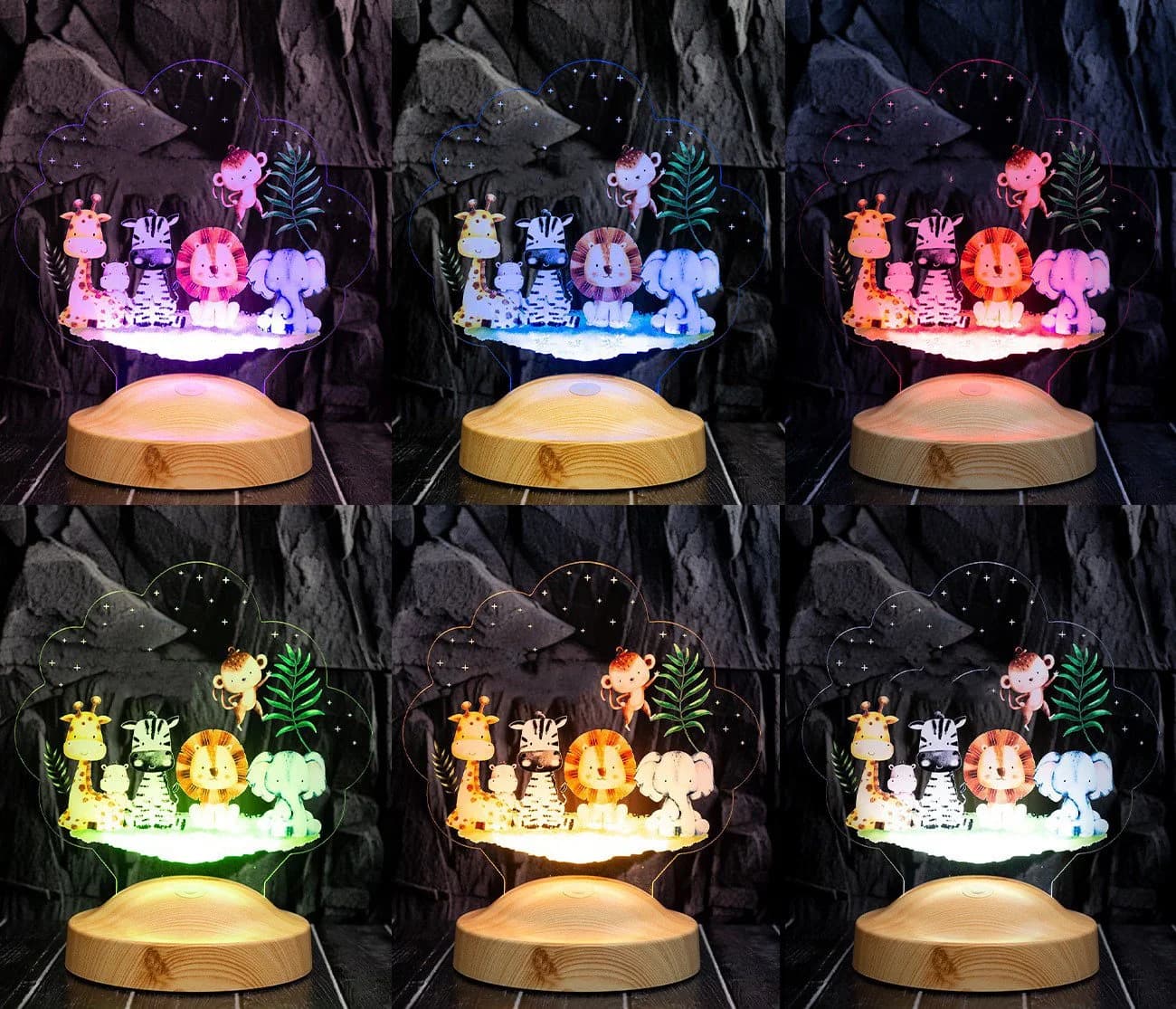 Geschenkelampe LED Nachttischlampe Safari 3D Nachtlicht Bunt - Bild 3