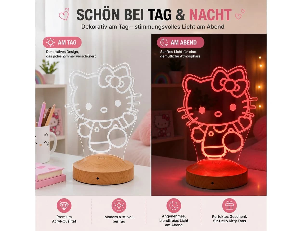 Kitty LED Nachttischlampe 3D mit Fernbedienung 16 Farben - Bild 4