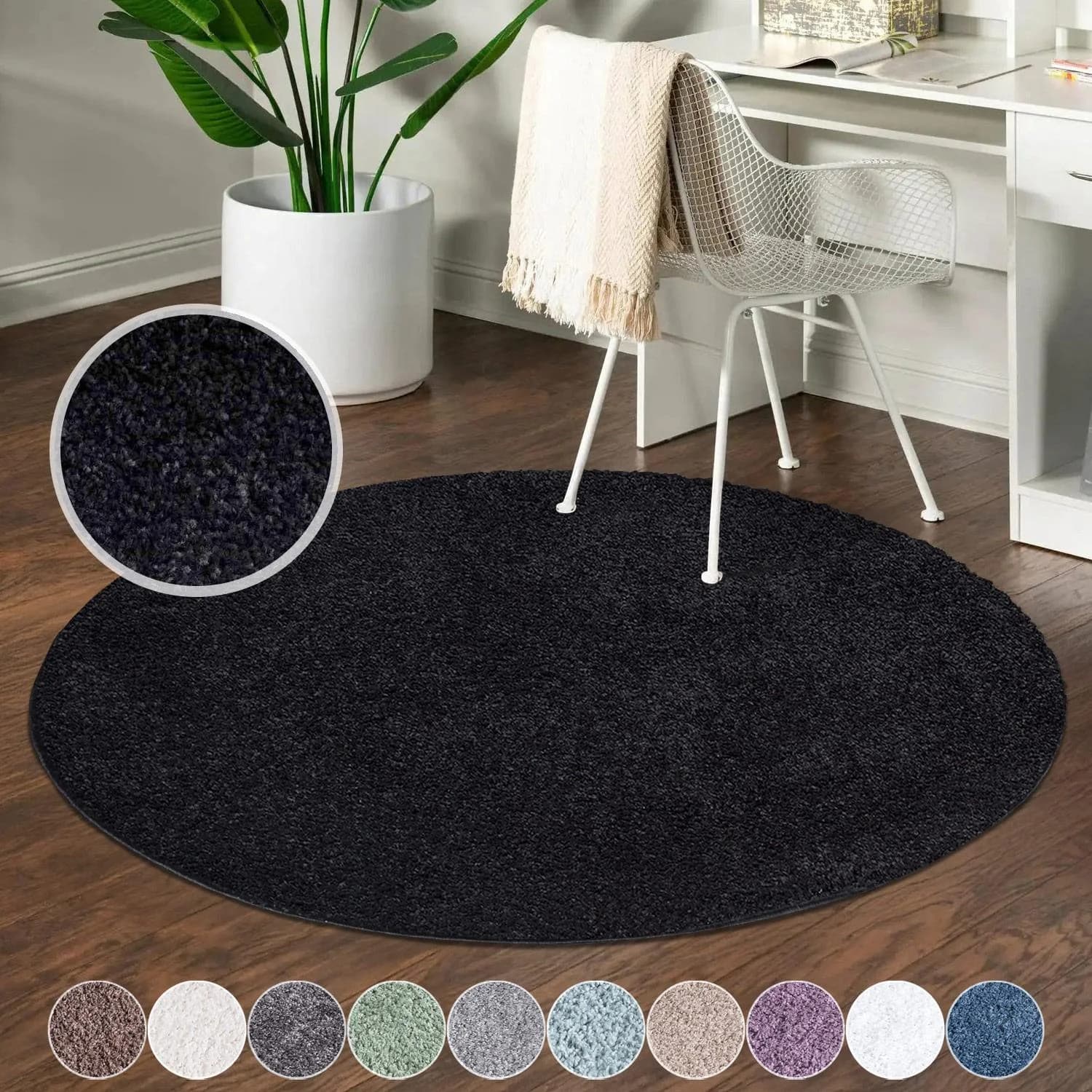 CARPET CITY City Shaggy Hochflor-Teppich Schwarz Rund