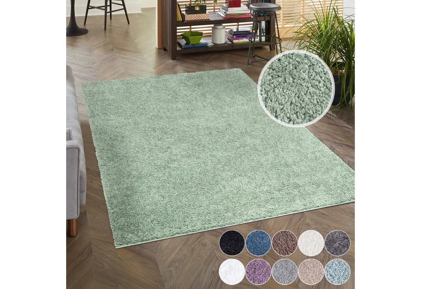 CARPET CITY Hochflor-Teppich City Shaggy Grün Uni - Bild 2