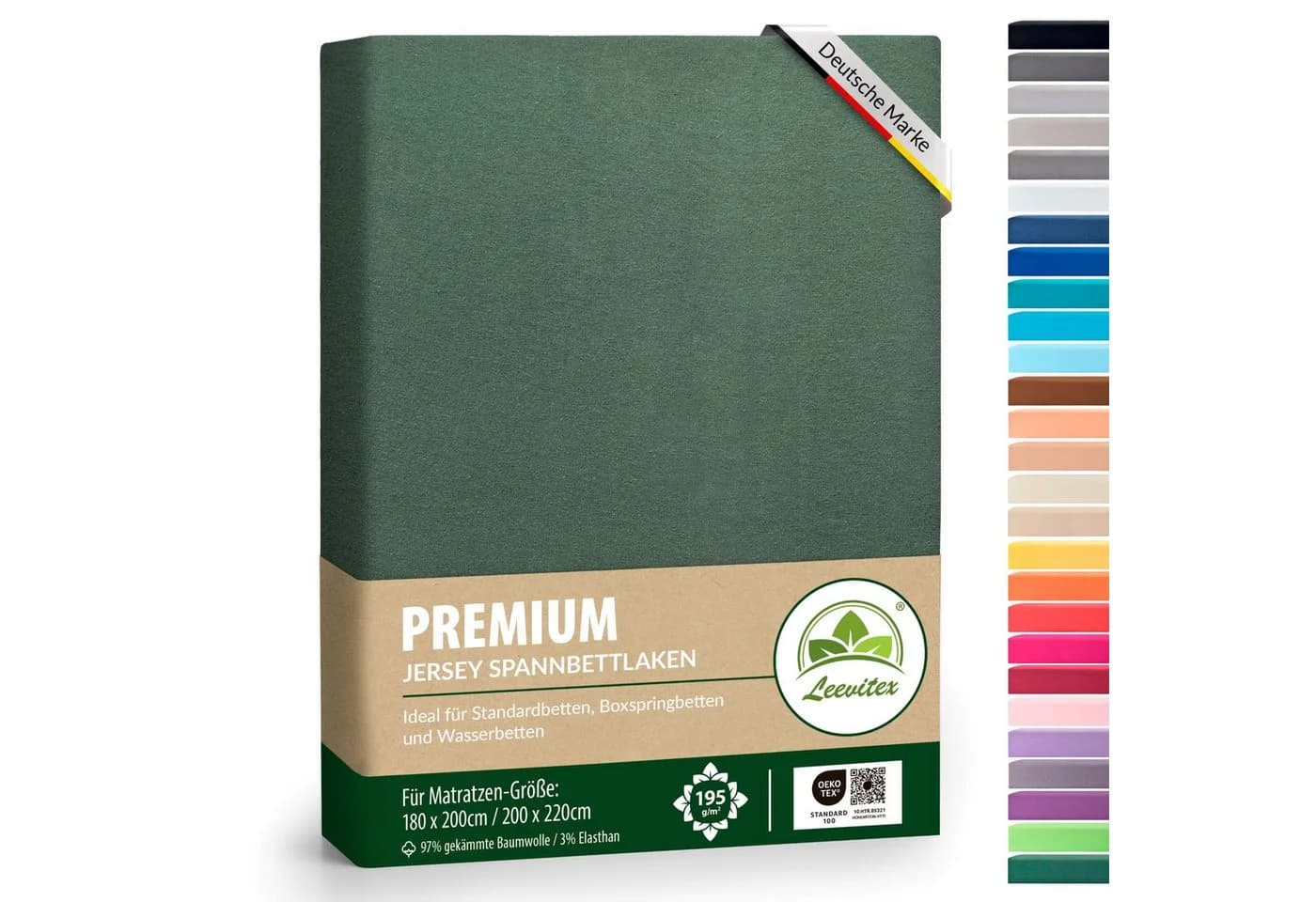 leevitex® Spannbettlaken Premium 195, Gummizug Rundum, Blickdicht, Anti-Pilling, 97% Baumwolle, 3% Elasthan, 40 cm Steghöhe - Bild 2