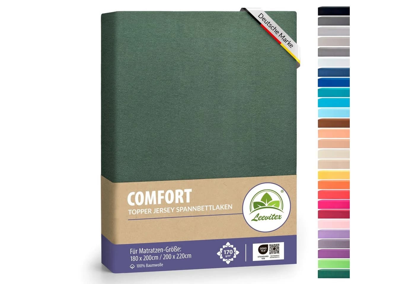 leevitex® Spannbettlaken für Topper 180x200–200x220 cm – schwerer Jersey, weich & pflegeleicht, Gummizug: rundum, extra schwere Ausführung, 100% Mako-Baumwolle - Bild 2