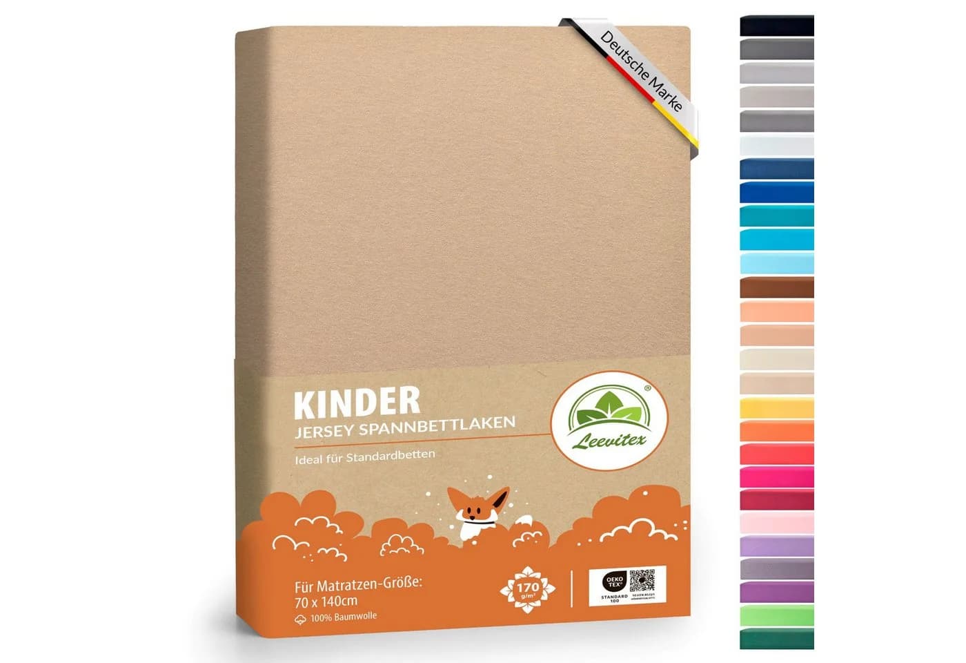 leevitex Spannbettlaken Kinder 100% Baumwolle Jersey Sand - Bild 2