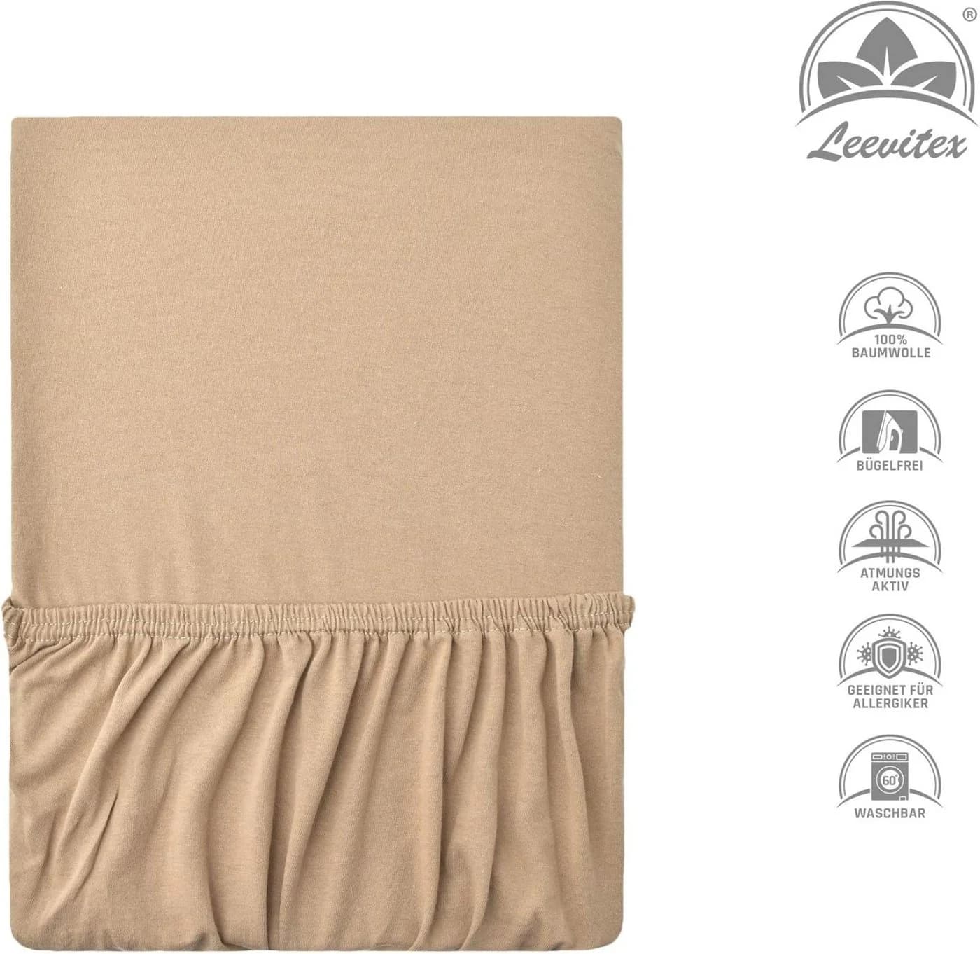 leevitex Spannbettlaken Kinder 100% Baumwolle Jersey Sand - Bild 5