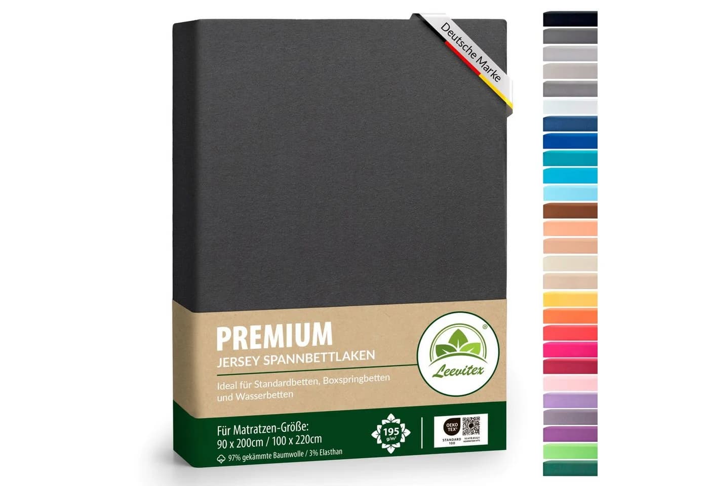 leevitex® Spannbettlaken Premium Elasthan Grau Jersey 40 cm Steg - Bild 2