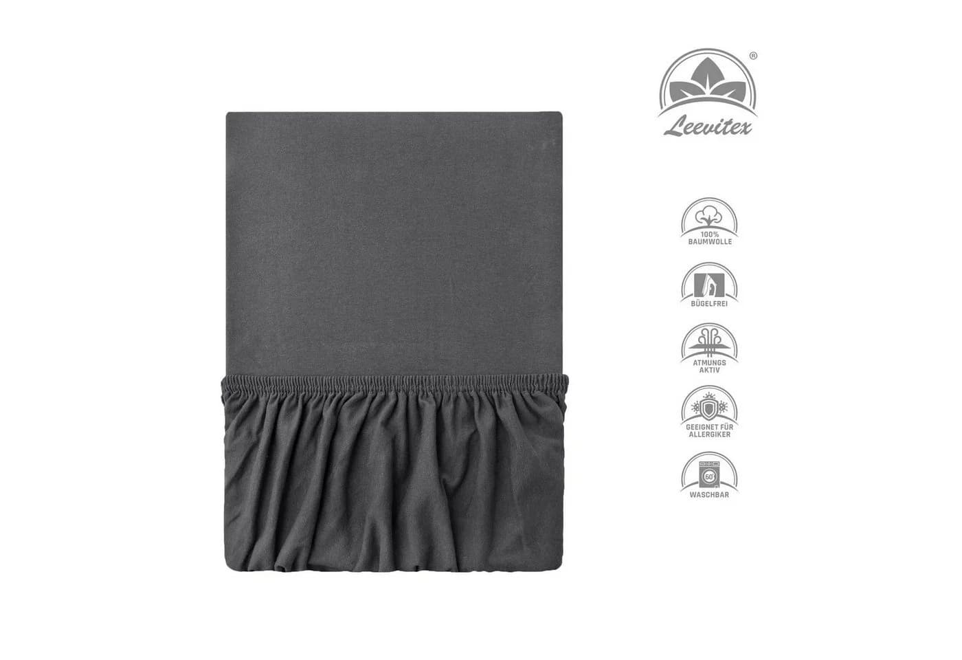 leevitex® Spannbettlaken Premium Elasthan Grau Jersey 40 cm Steg - Bild 3