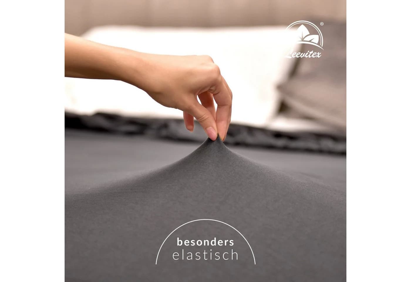 leevitex® Spannbettlaken Premium Elasthan Grau Jersey 40 cm Steg - Bild 4