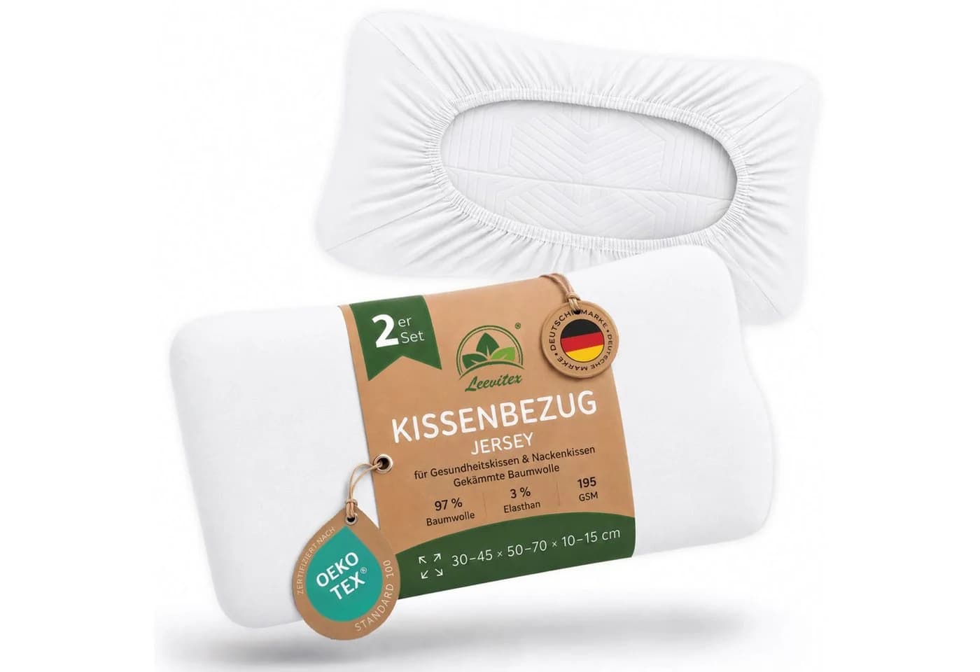 leevitex Kissenbezug Jersey-Stretch Weiß 2er-Set - Bild 2