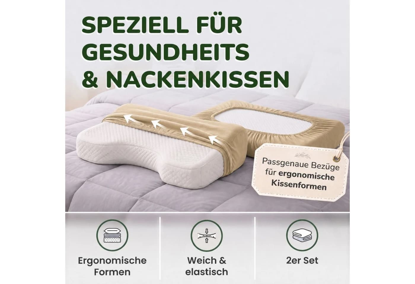 leevitex Kissenbezug Jersey-Stretch 2er-Set Sand