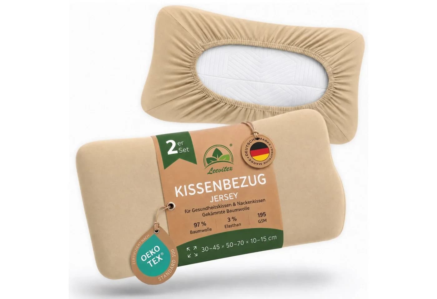 leevitex Kissenbezug Jersey-Stretch 2er-Set Sand - Bild 2