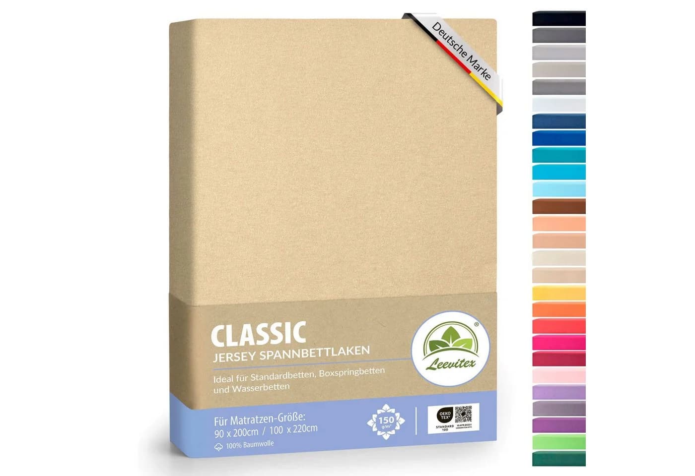 leevitex® Spannbettlaken Mako-Jersey Beige OEKO-TEX® - Bild 2