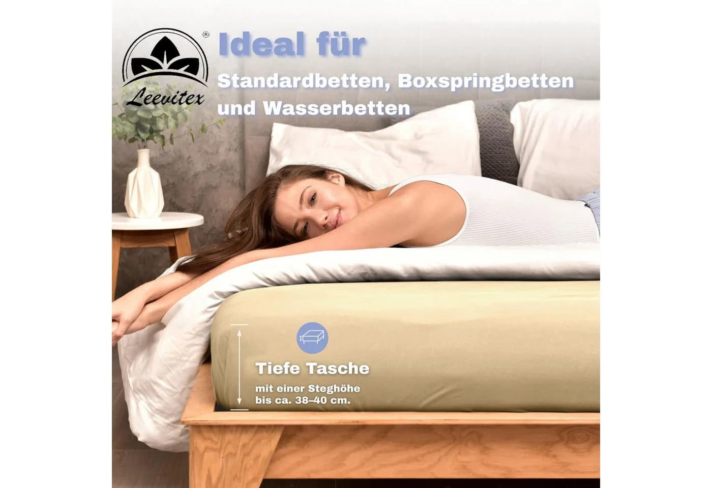 leevitex® Spannbettlaken Mako-Jersey Beige OEKO-TEX® - Bild 4