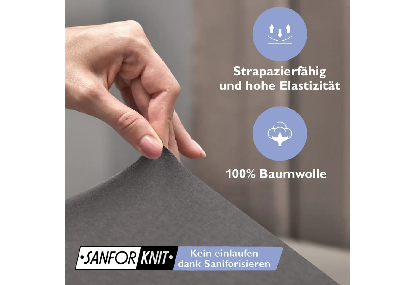 leevitex® Spannbettlaken Mako-Jersey Grau/Schwarz Rundumgummizug - Bild 3