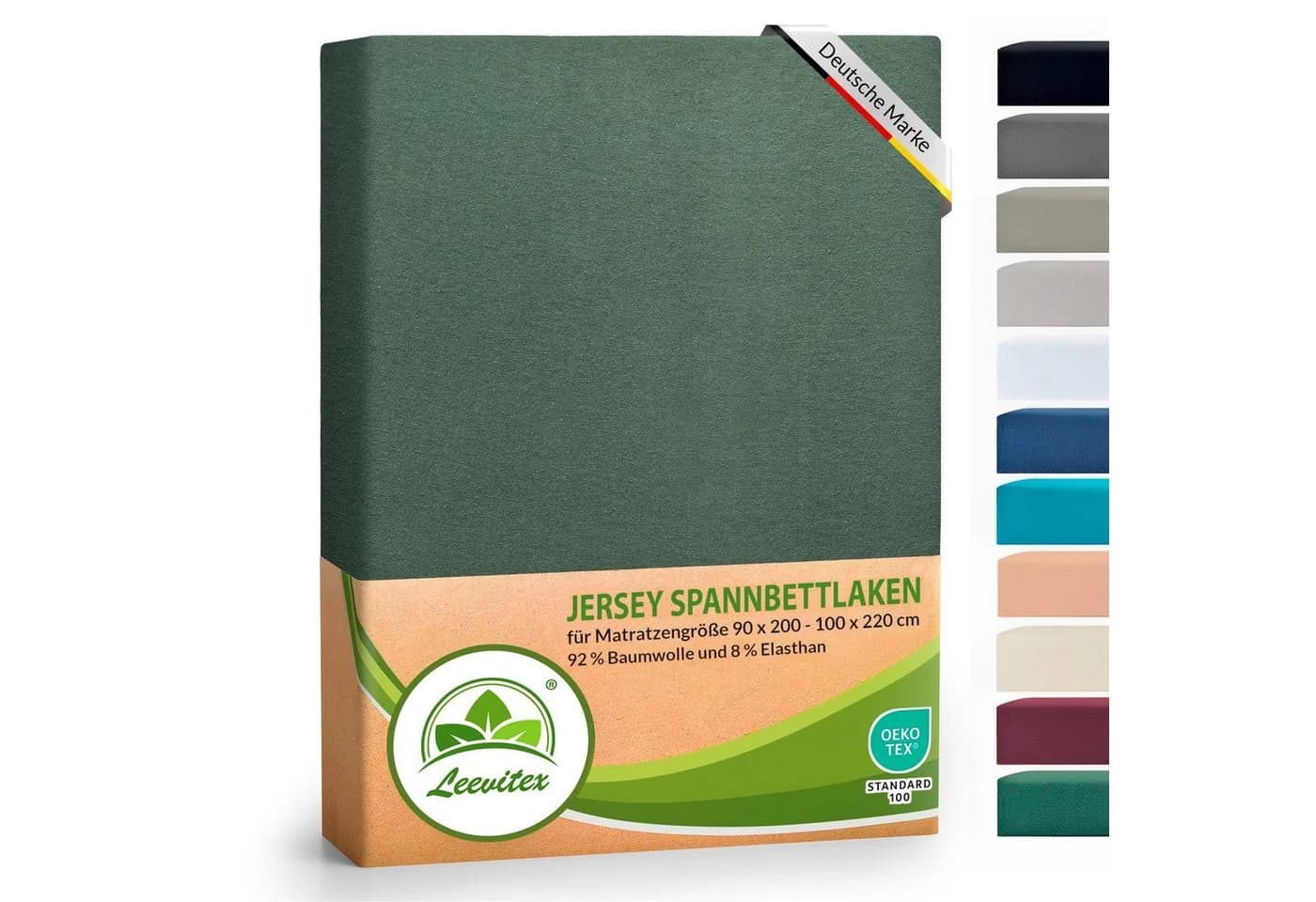 leevitex® Spannbettlaken Luxus Elasthan Jersey Dunkelgrün - Bild 2
