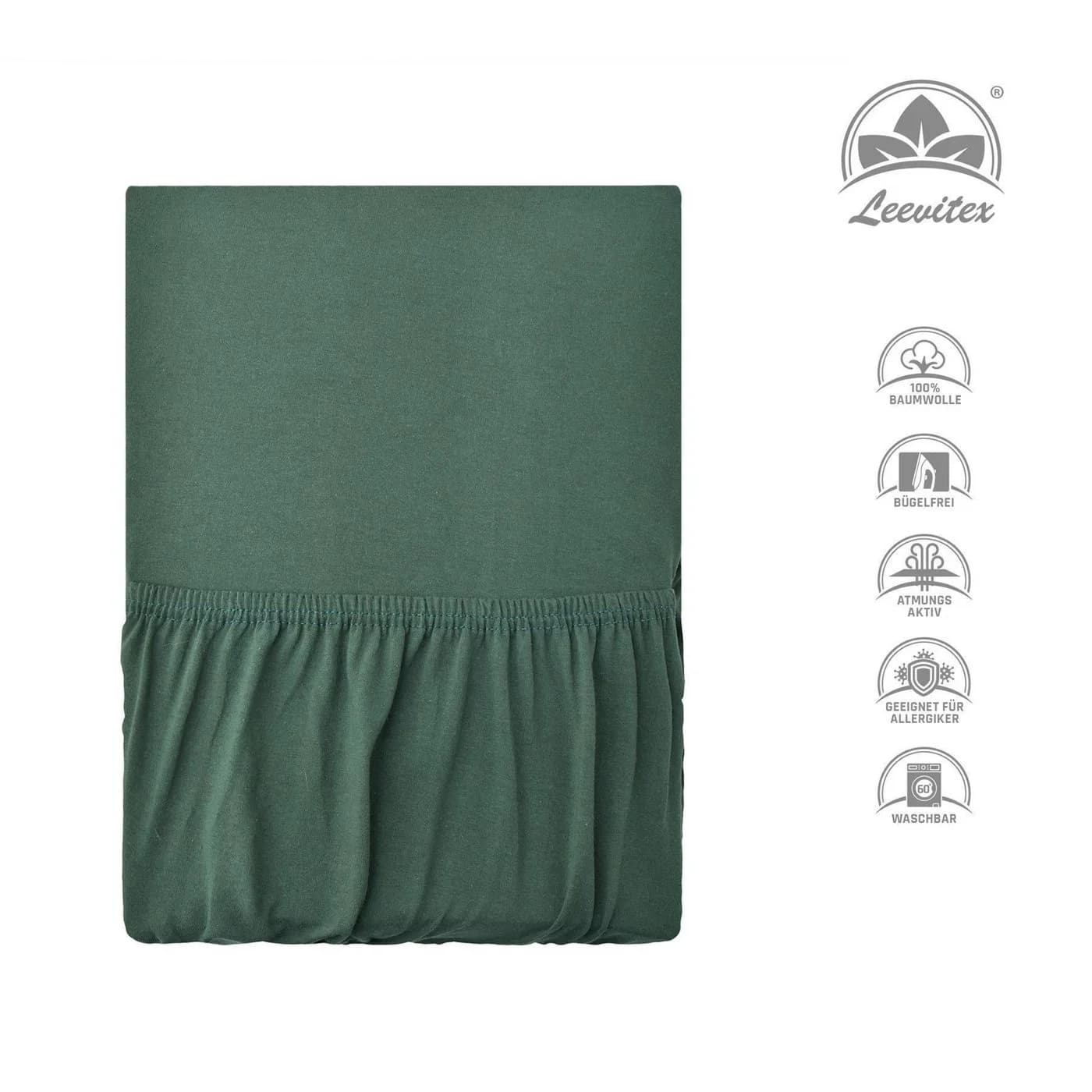 leevitex® Spannbettlaken Luxus Elasthan Jersey Dunkelgrün - Bild 3