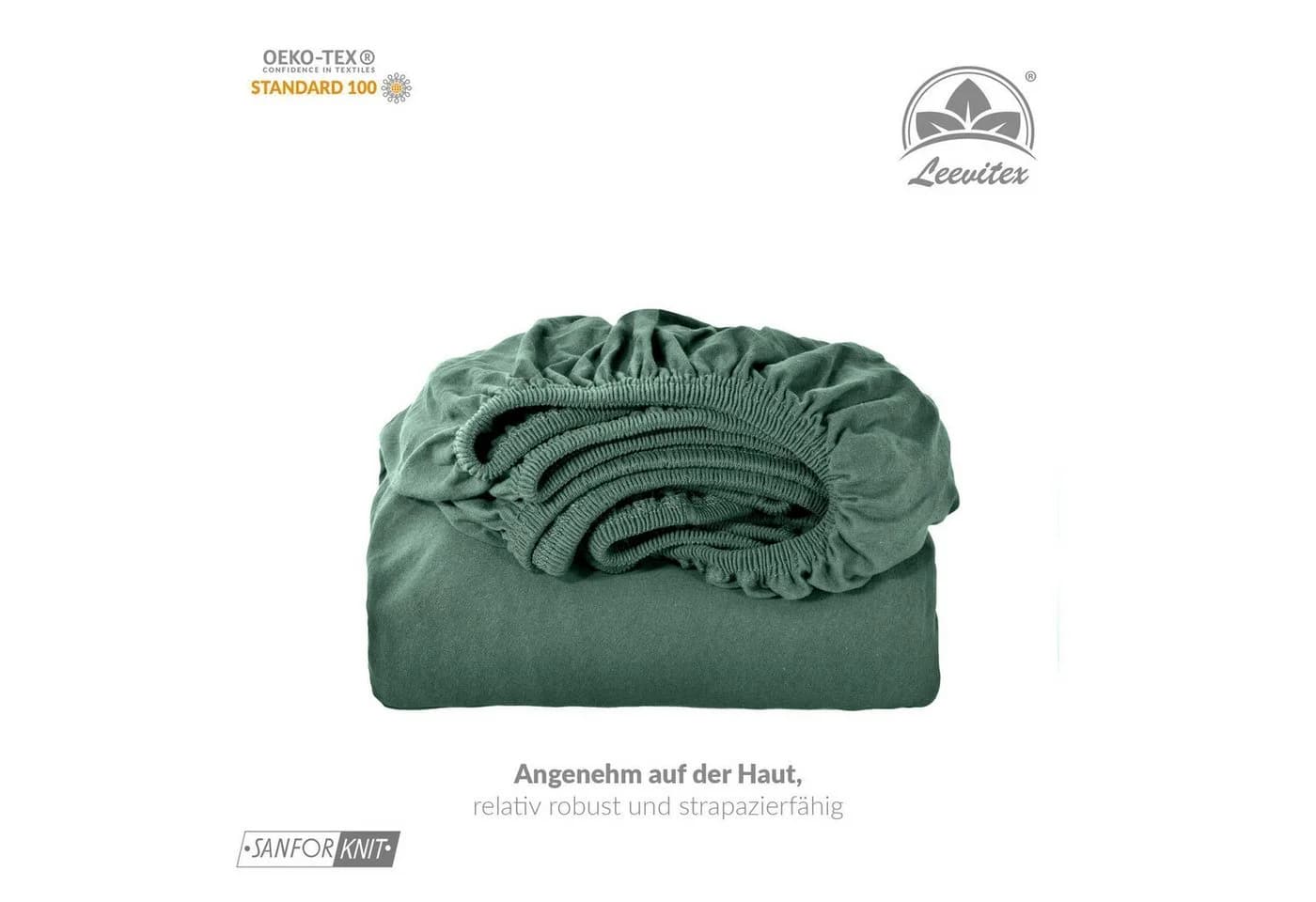 leevitex® Spannbettlaken Luxus Elasthan Jersey Dunkelgrün - Bild 5