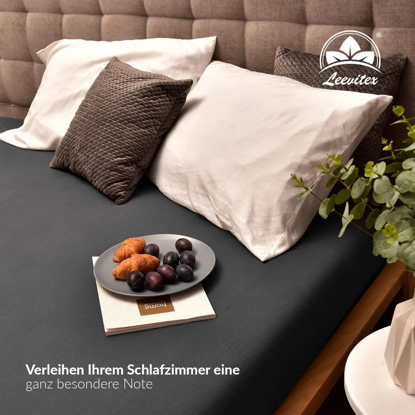 leevitex® Spannbettlaken Luxus Jersey Anthrazit Rundum-Gummizug
