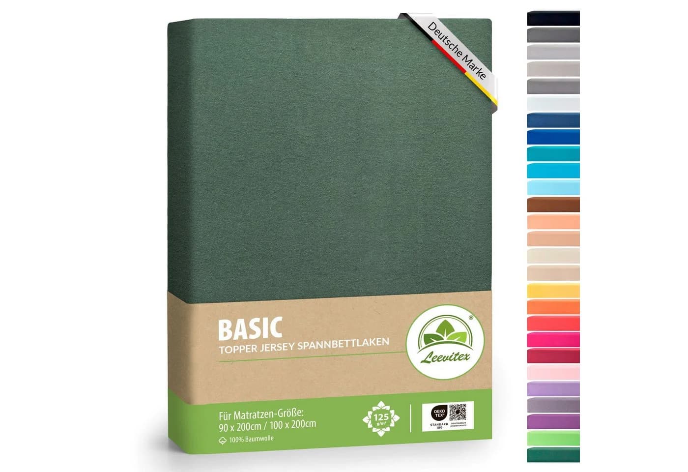 leevitex® Spannbettlaken für Topper 100% Baumwolle Jersey Grün - Bild 2