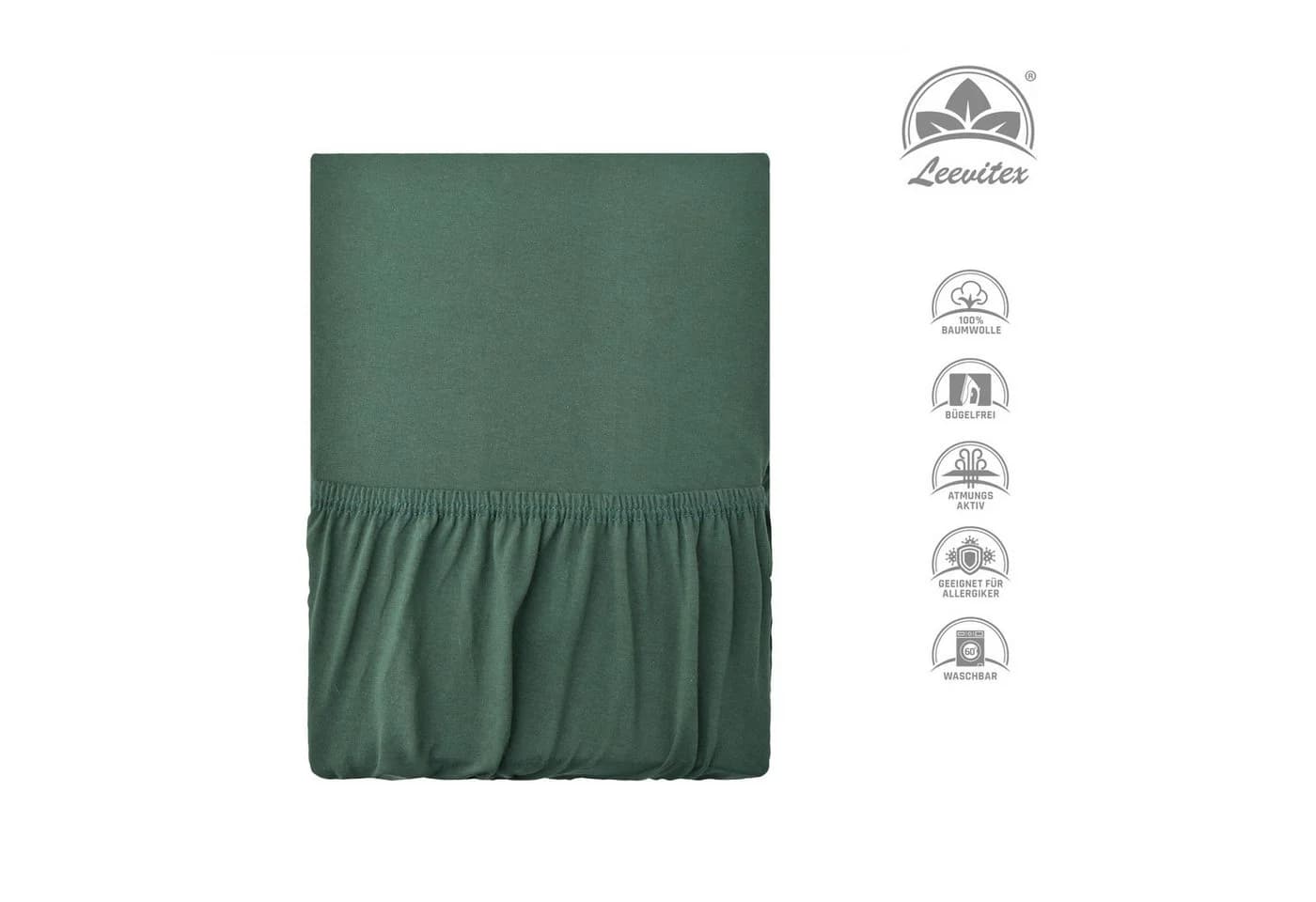 leevitex® Spannbettlaken für Topper 100% Baumwolle Jersey Grün - Bild 5