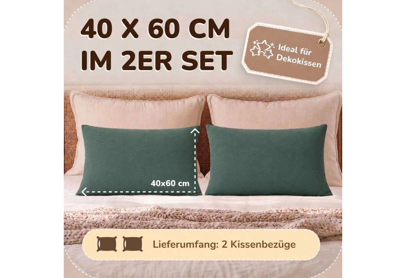 leevitex® Kissenbezüge 40 x 60 cm 2er-Set Dunkelgrün Baumwolle - Bild 3