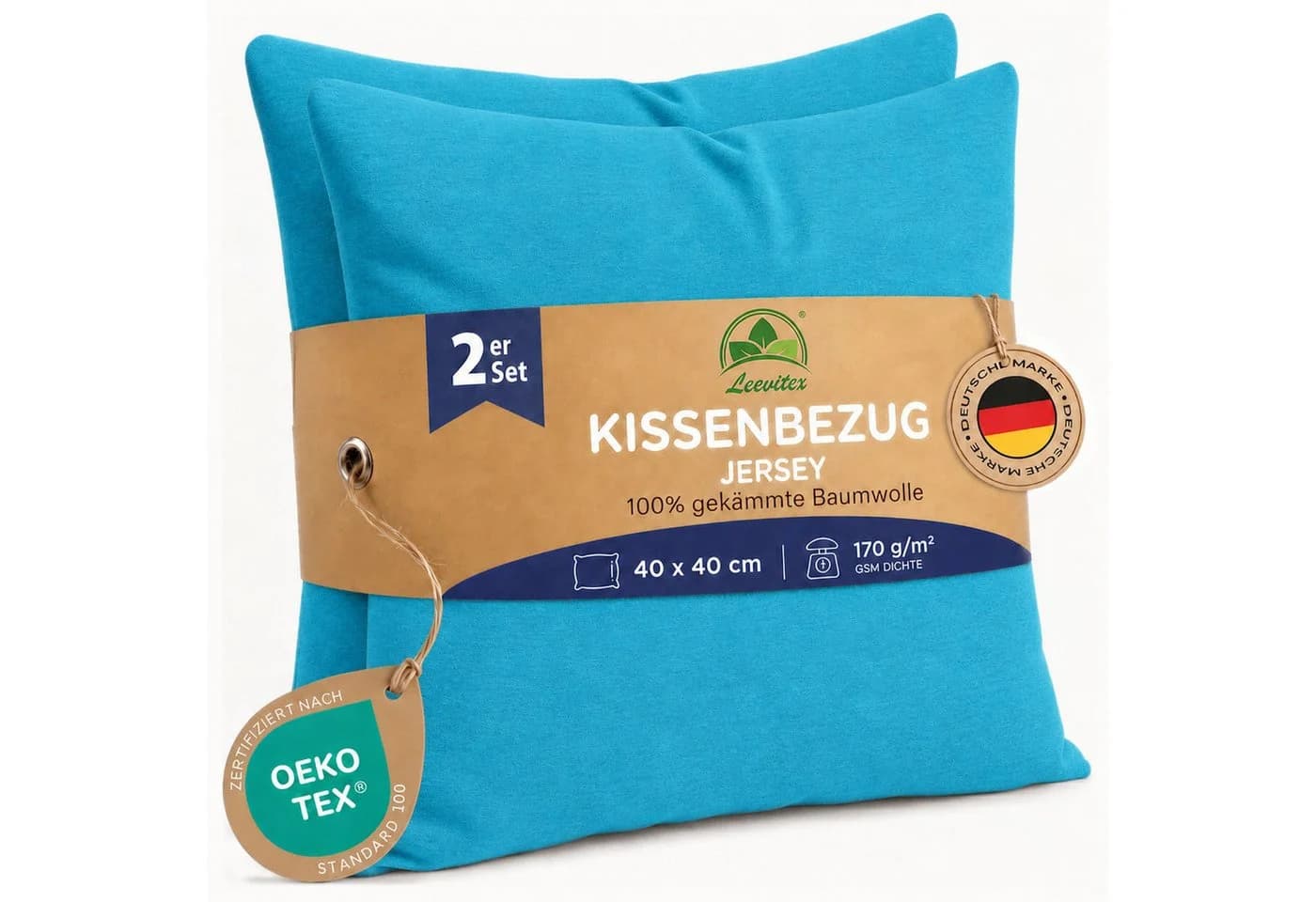 leevitex® Kissenbezug 40x40 cm 2er Set Türkis 100% Baumwolle - Bild 2