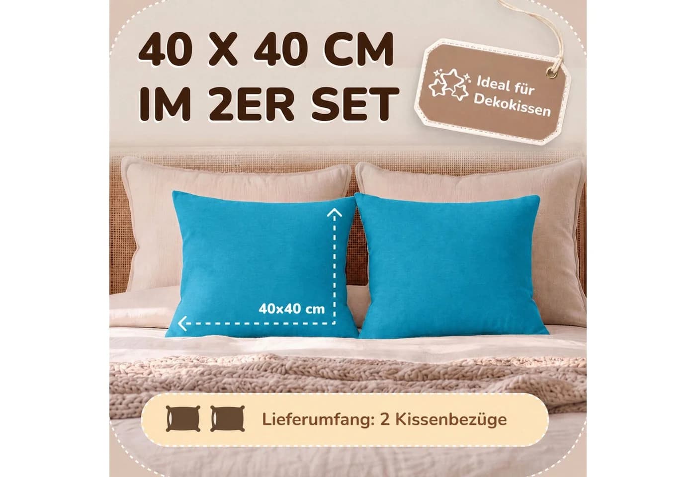 leevitex® Kissenbezug 40x40 cm 2er Set Türkis 100% Baumwolle - Bild 3
