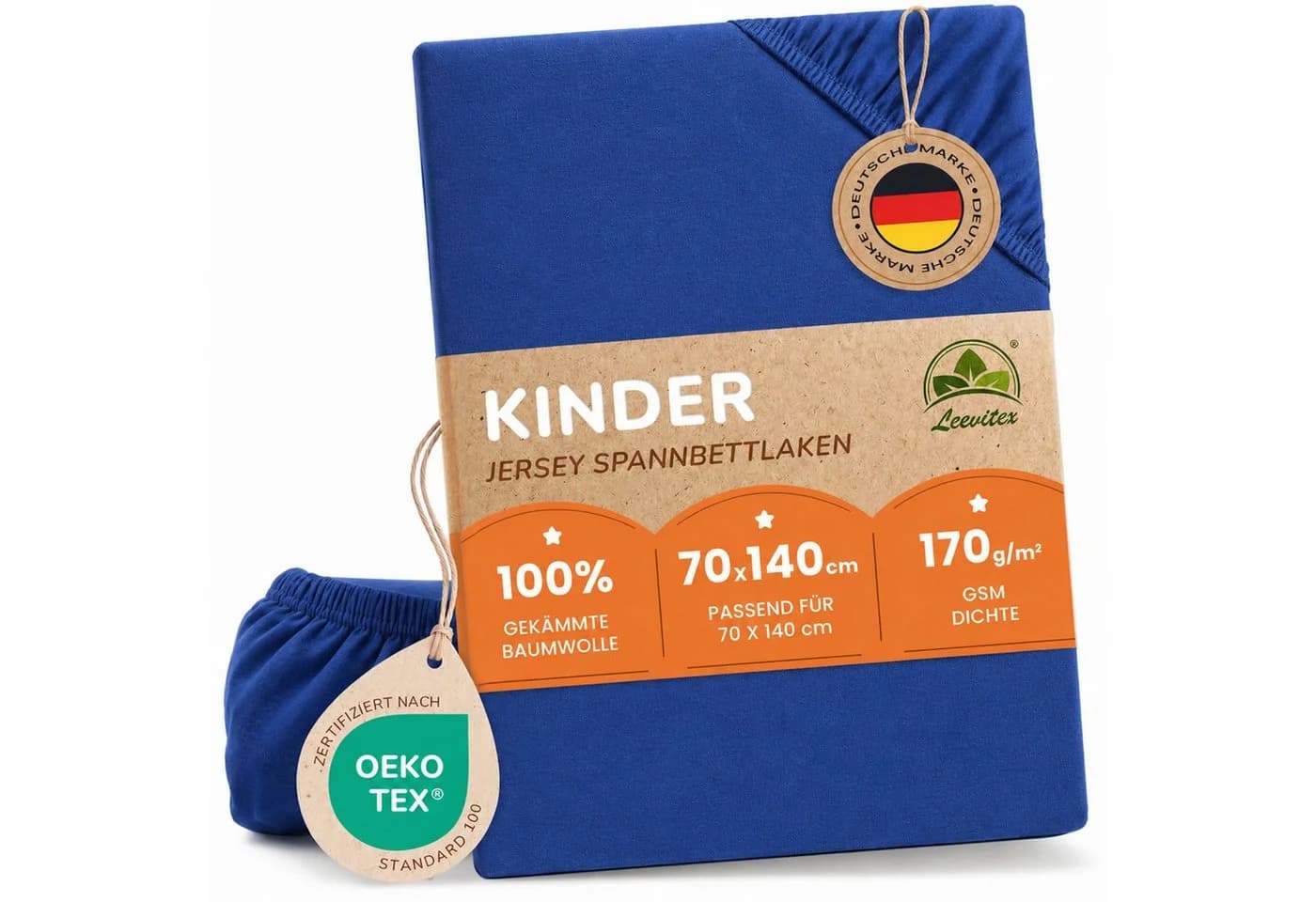 leevitex® Spannbettlaken Kinderbett 70x140 cm Blau Jersey - Bild 2