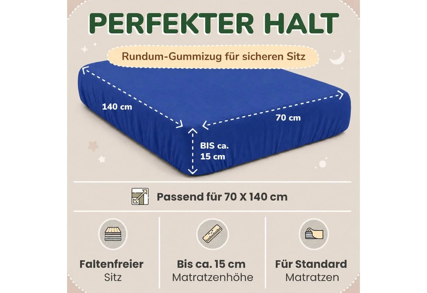 leevitex® Spannbettlaken Kinderbett 70x140 cm Blau Jersey - Bild 4