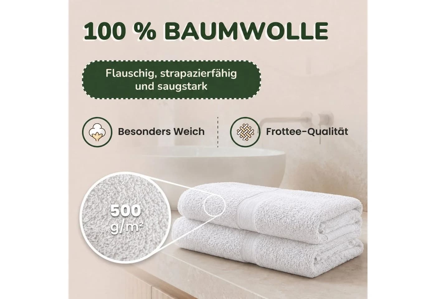 leevitex® Duschtücher 2er-Set 70x140 cm Baumwolle Frottee Weiss Gestreift - Bild 4