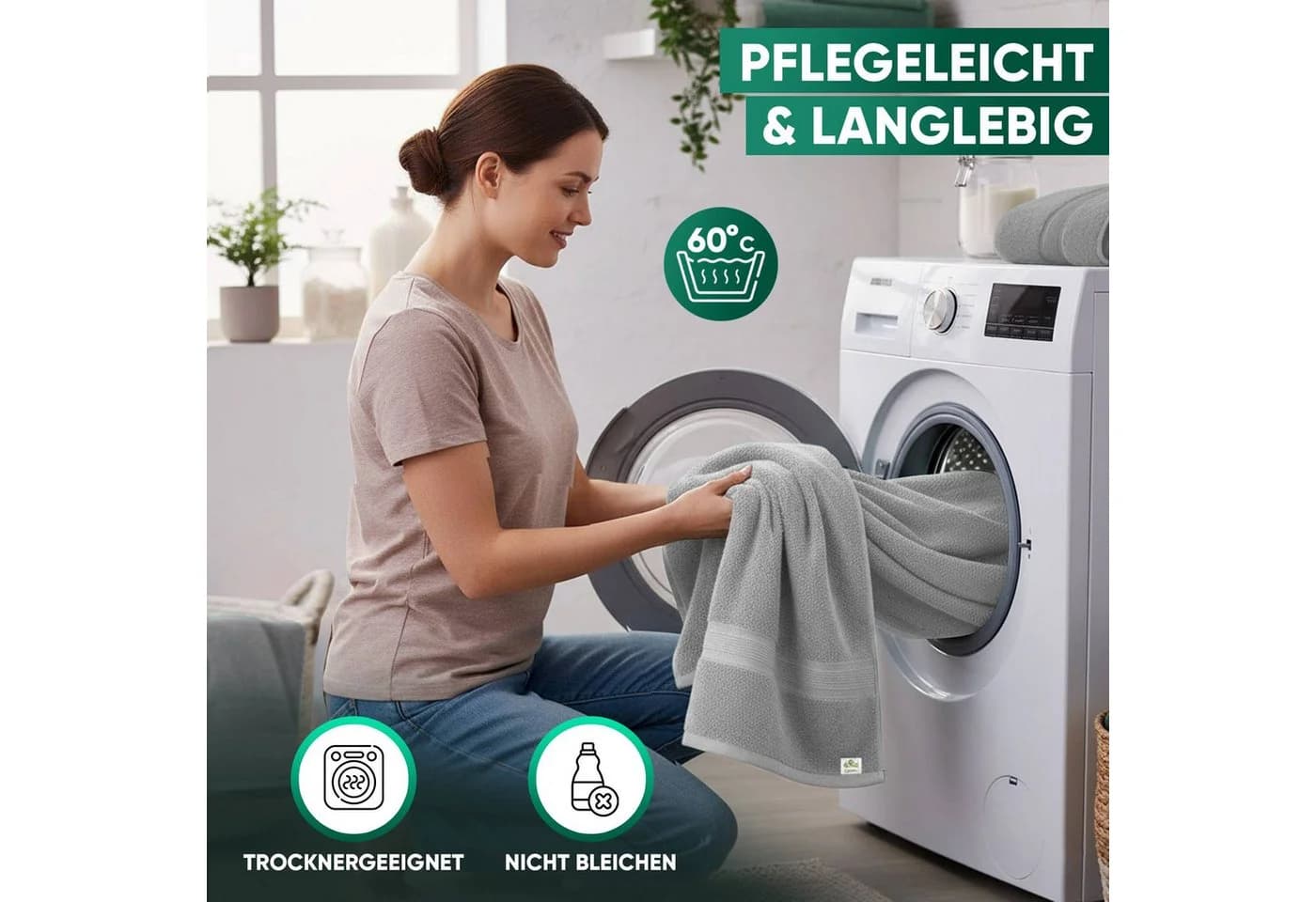 leevitex® Duschtücher 2er-Set 70x140 cm 100% Baumwolle Frottee Silber Grau - Bild 5