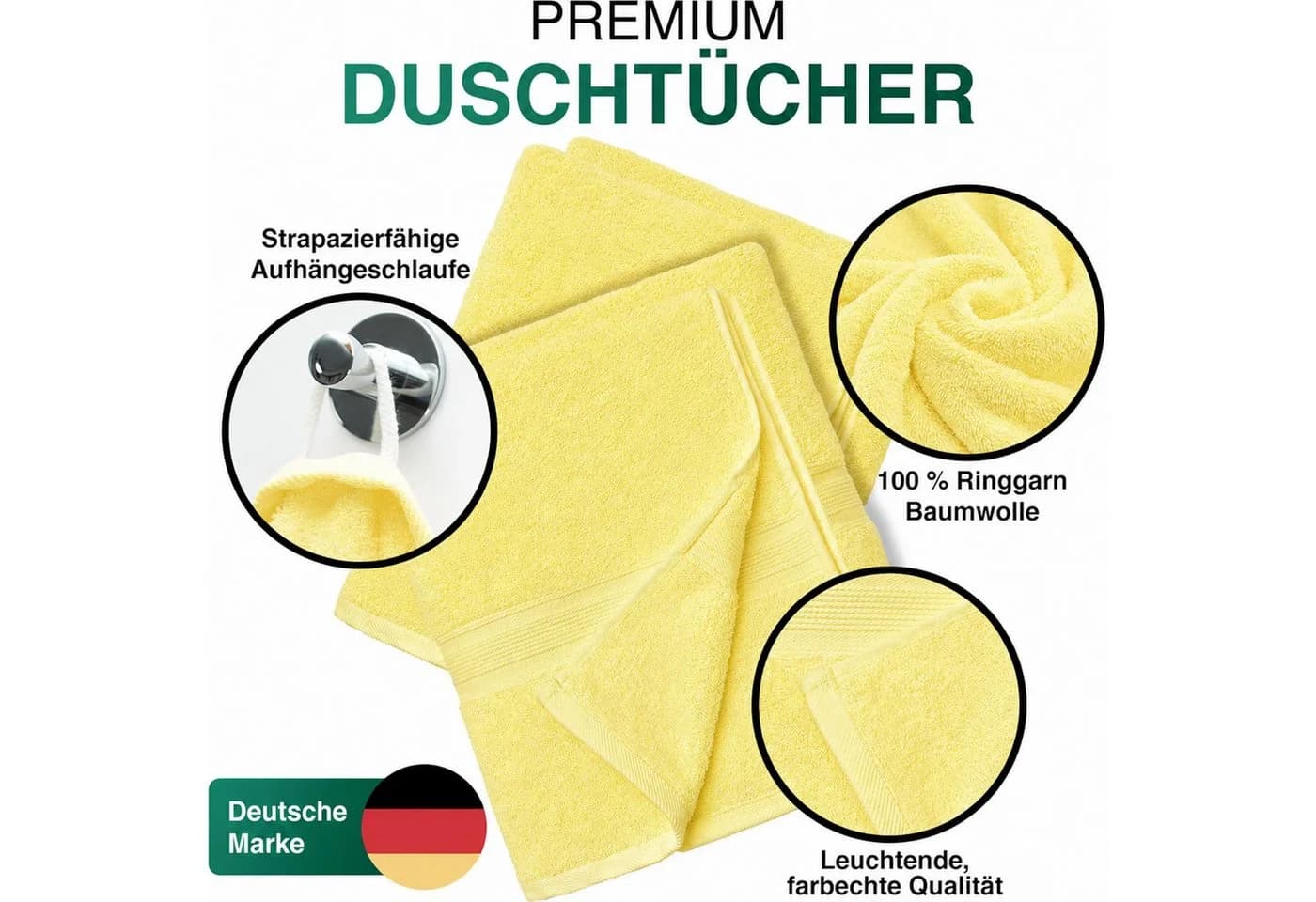 leevitex® Duschtücher 2er-Set 70x140 cm Gelb 100% Baumwolle Frottee - Bild 3