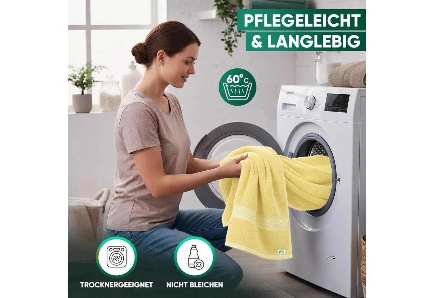 leevitex® Duschtücher 2er-Set 70x140 cm Gelb 100% Baumwolle Frottee - Bild 5