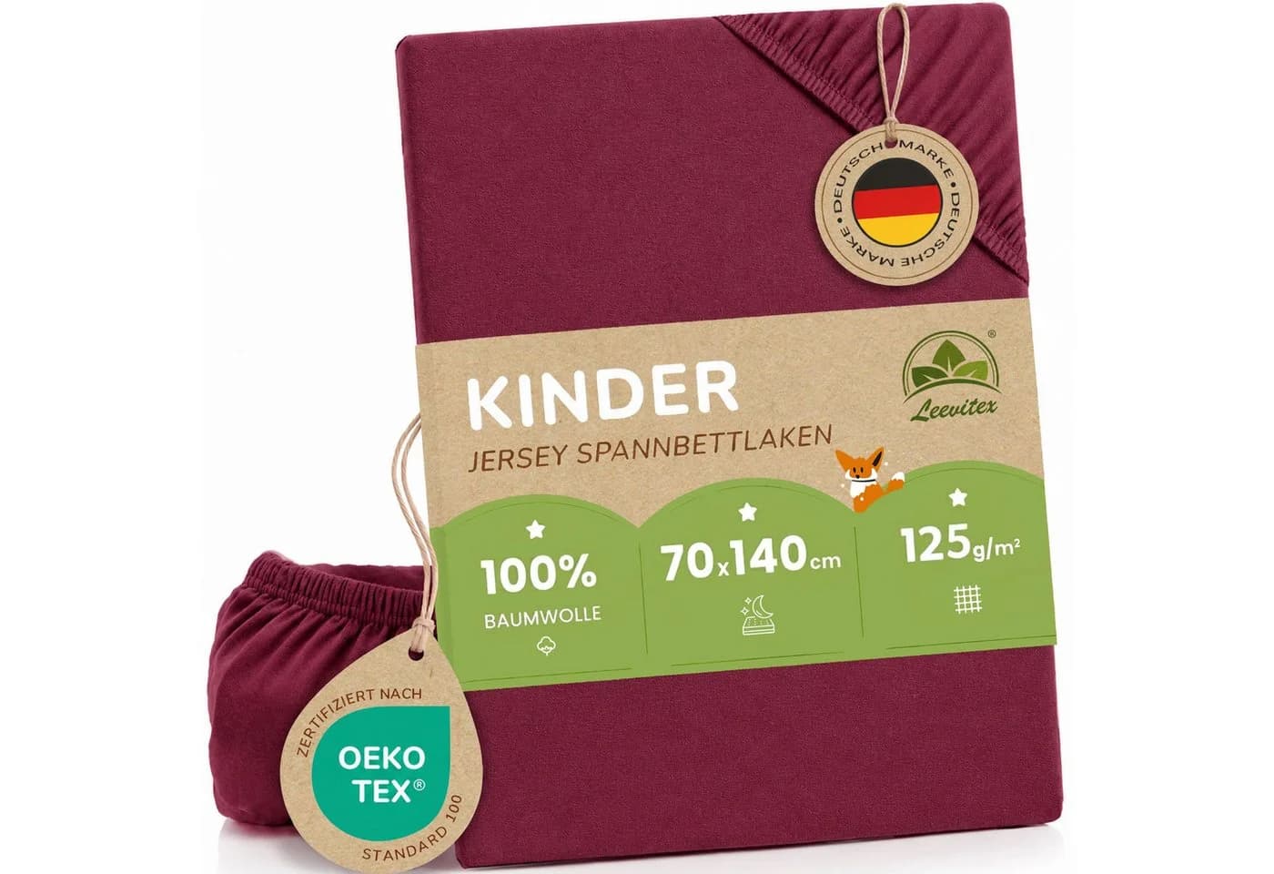 leevitex® Spannbettlaken Jersey 100% Baumwolle Bordeaux 70x140 cm - Bild 2