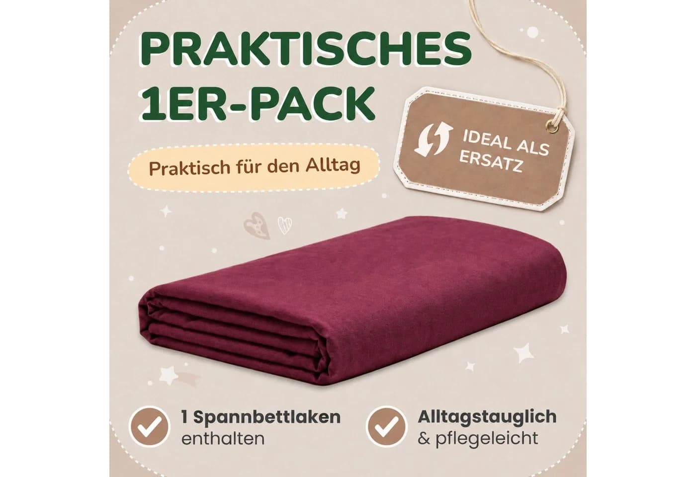 leevitex® Spannbettlaken Jersey 100% Baumwolle Bordeaux 70x140 cm - Bild 5