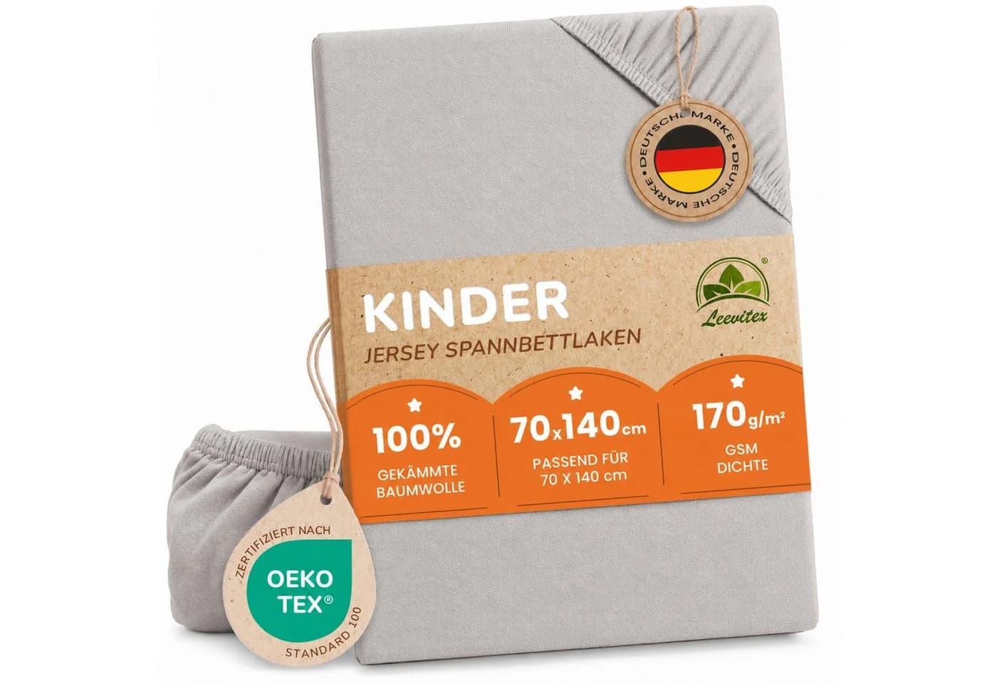 leevitex® Spannbettlaken Jersey 100% Baumwolle Silber/Grau - Bild 2