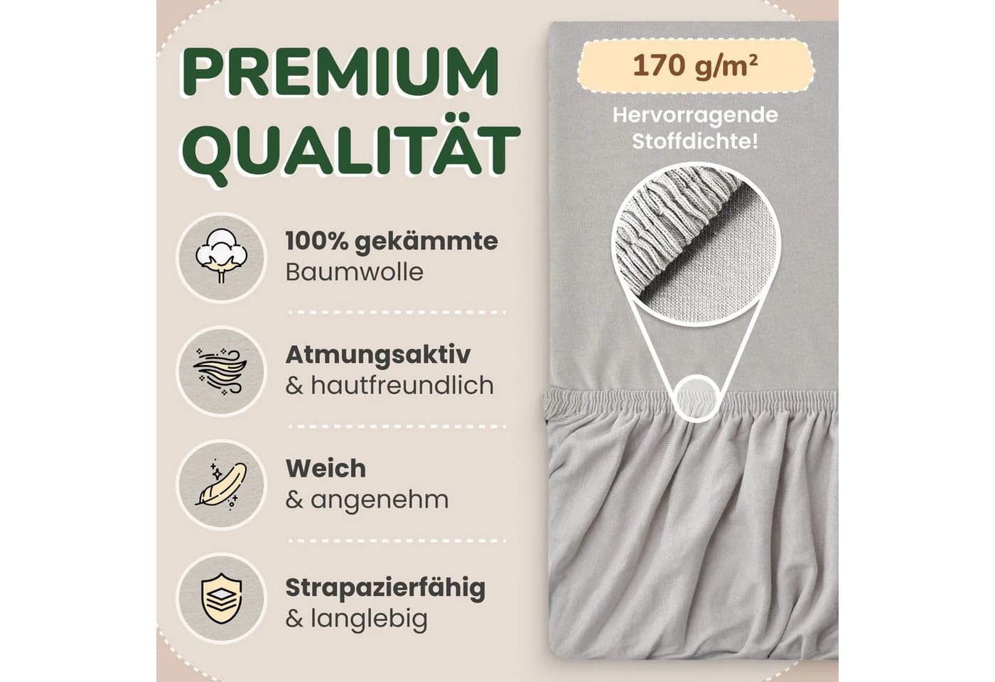 leevitex® Spannbettlaken Jersey 100% Baumwolle Silber/Grau - Bild 3