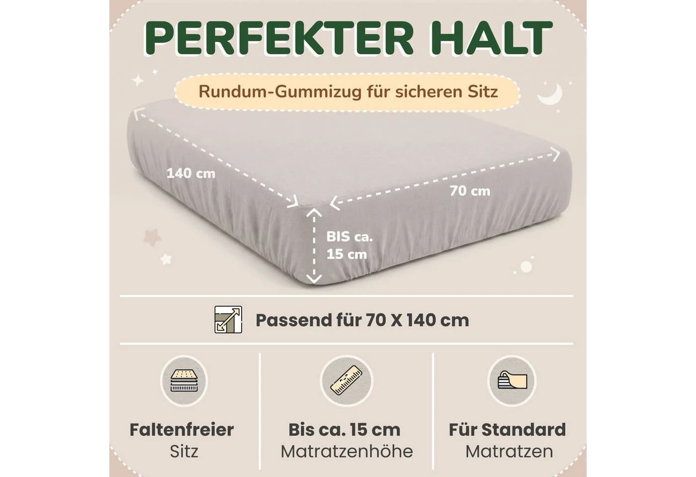 leevitex® Spannbettlaken Jersey 100% Baumwolle Silber/Grau - Bild 4