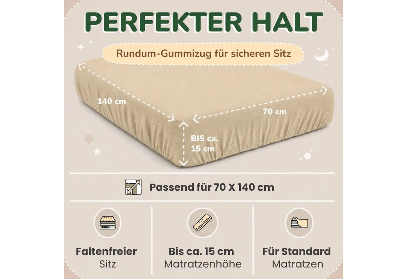 leevitex® Spannbettlaken Jersey 100% Baumwolle Rundumgummizug - Bild 4