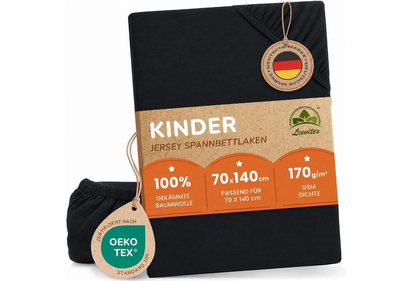 leevitex® Spannbettlaken Jersey 100% Baumwolle Schwarz - Bild 2